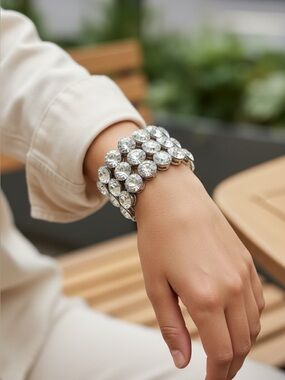 Wide Cuff Crystal Stretch Bracelet